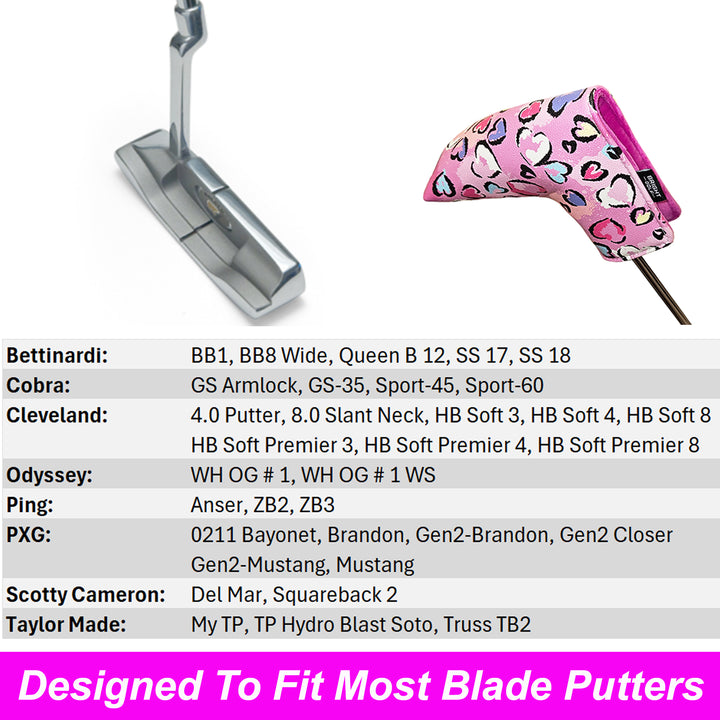 Pink Hearts Blade Putter Cover