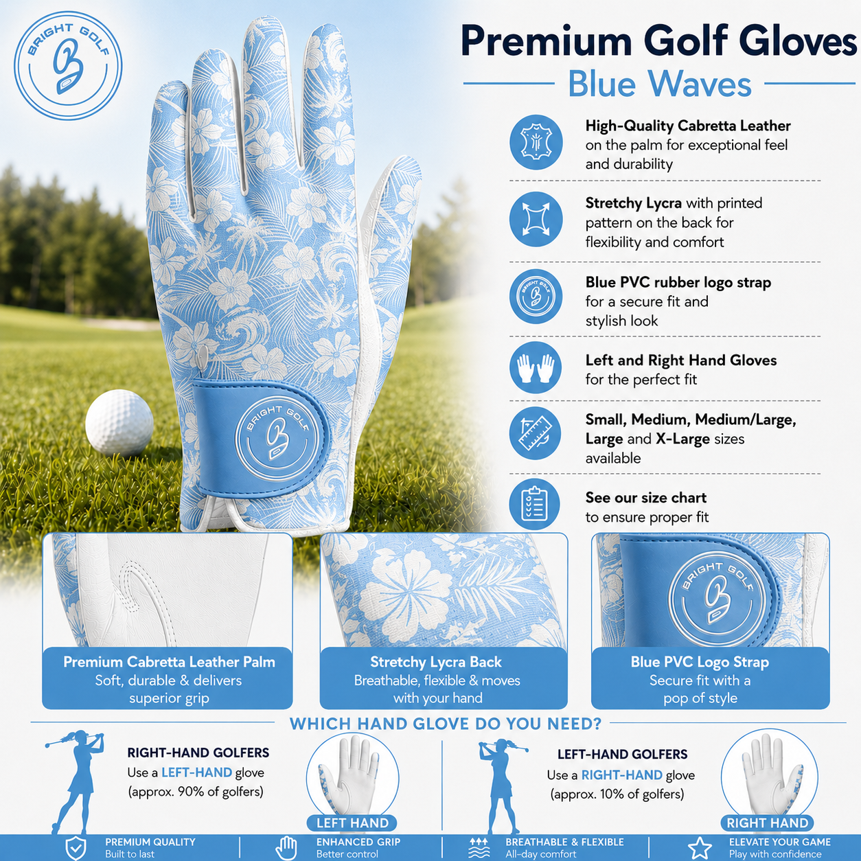 Women's Golf Glove Blue Waves