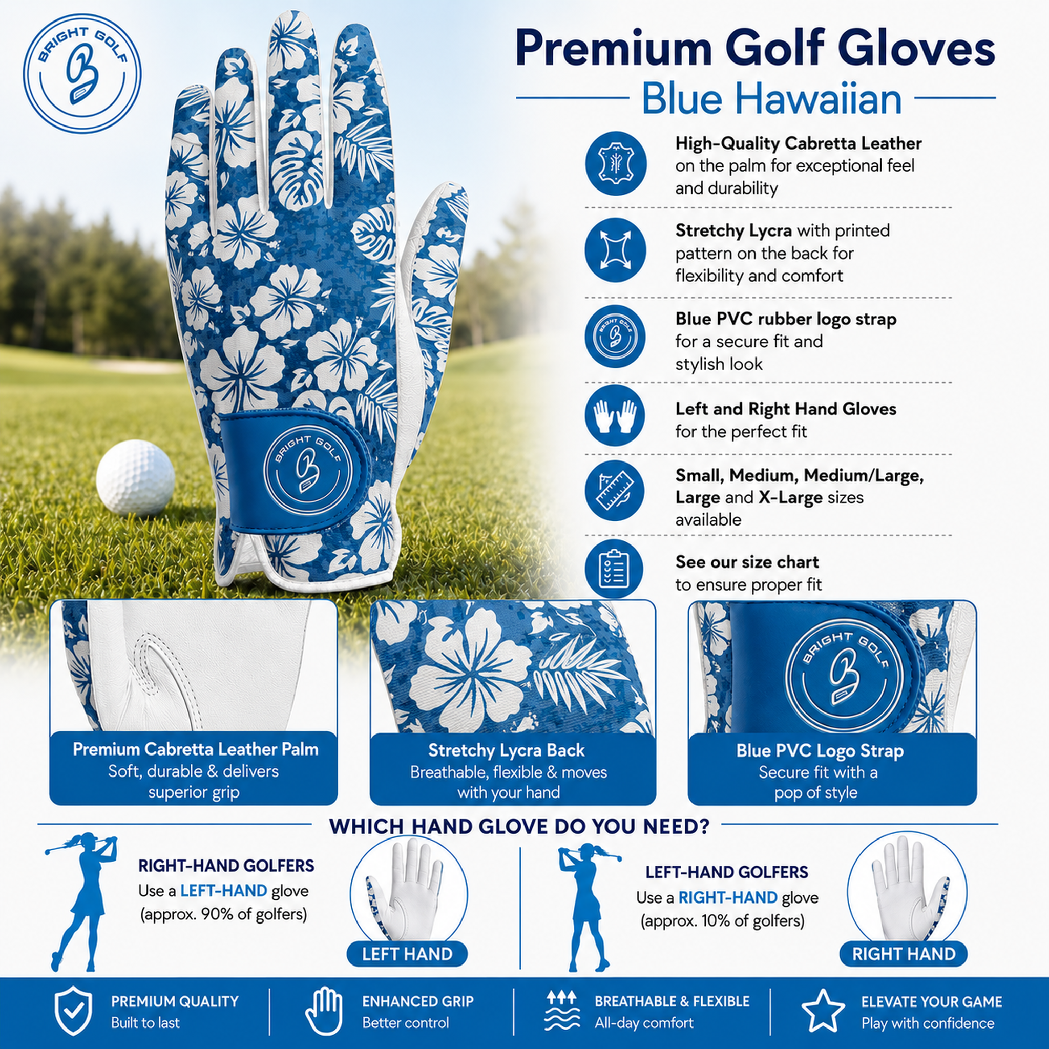 Women's Golf Glove Hawaiian Blue