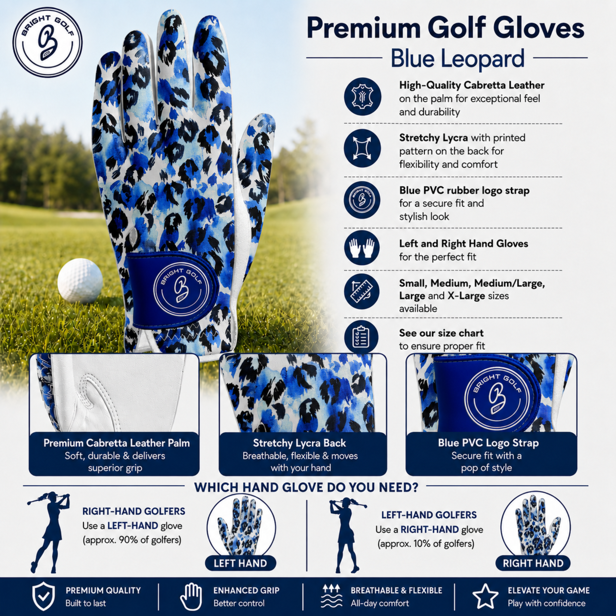 Women's Golf Glove Leopard Print Blue