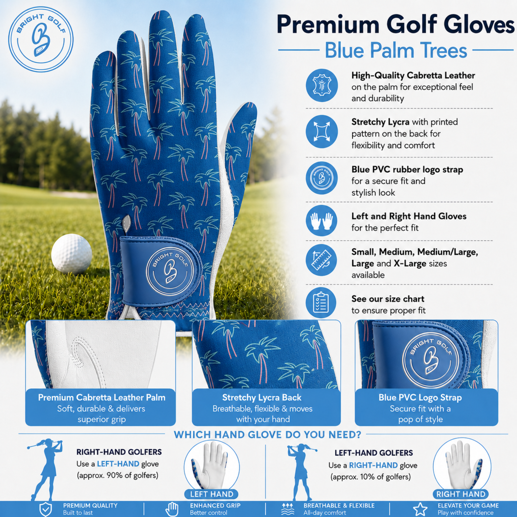 Women's Golf Glove Blue Palm Trees