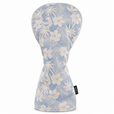 Blue Waves golf driver headcover front view with light blue floral and palm-leaf pattern