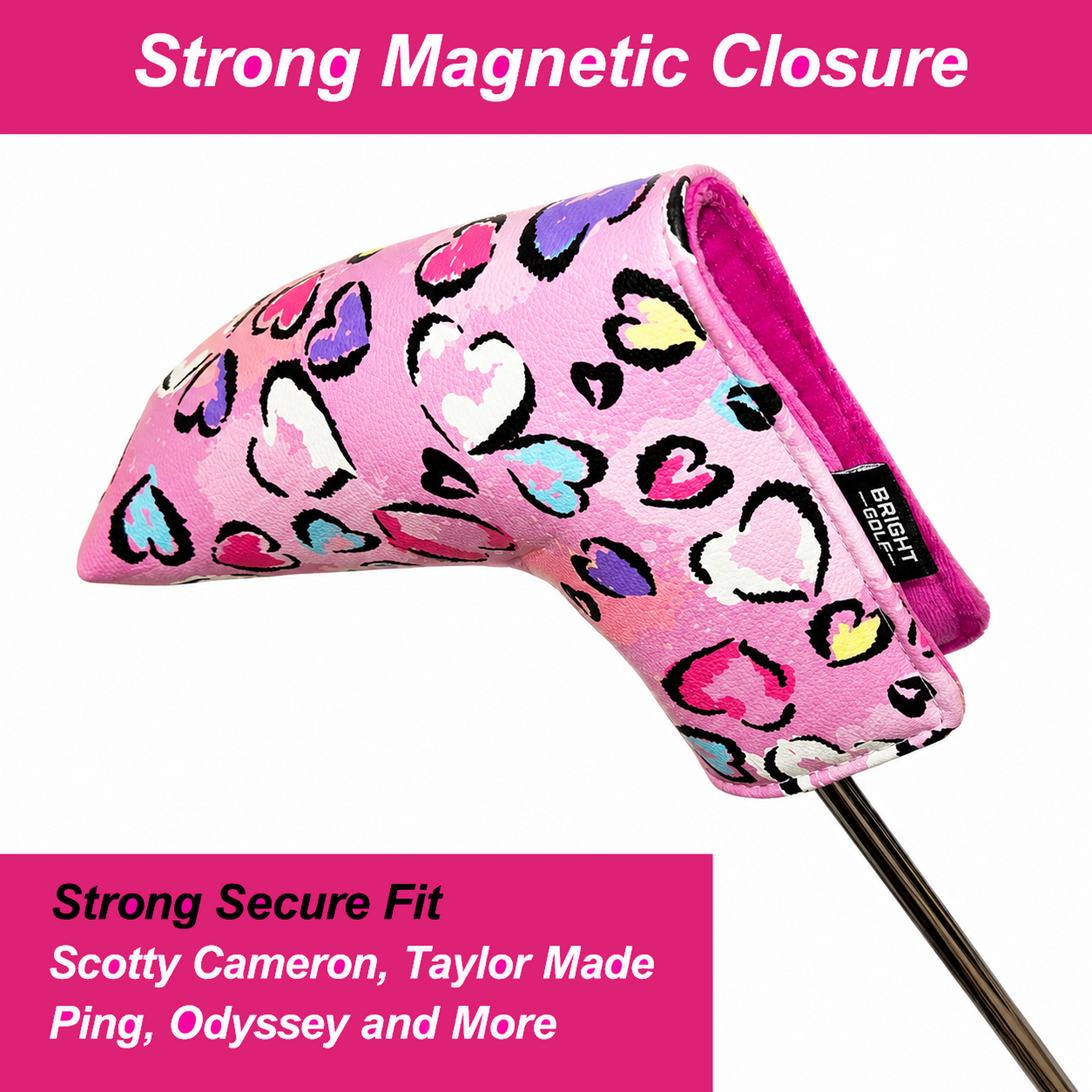 Pink Hearts Blade Putter Cover