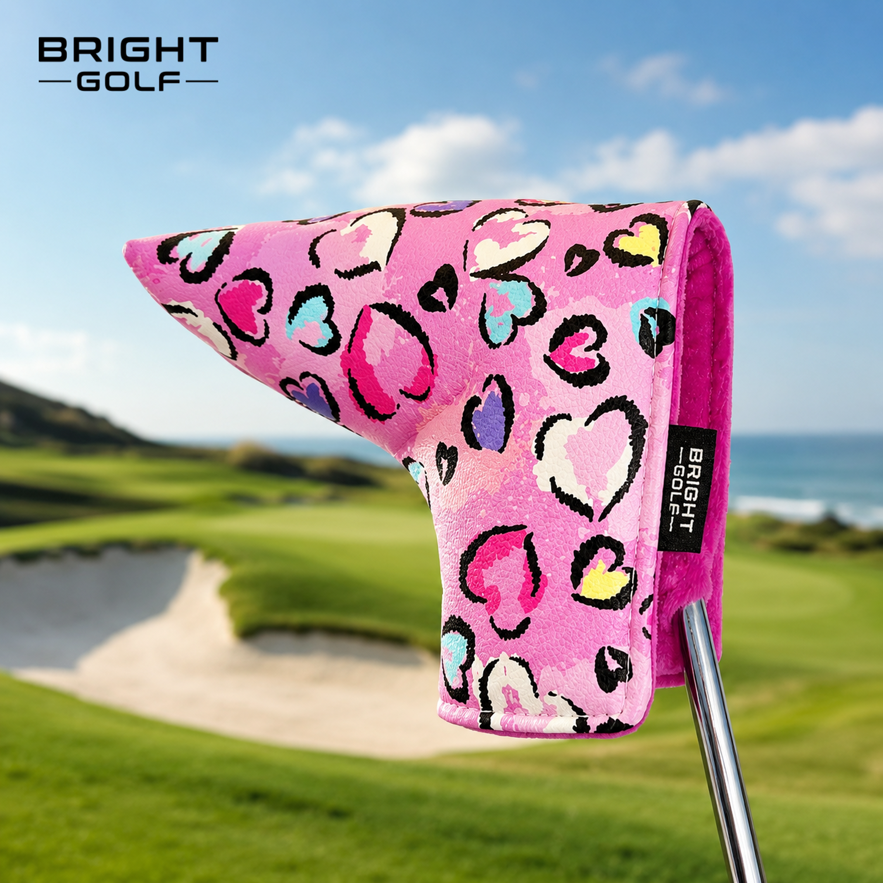Pink Hearts Blade Putter Cover