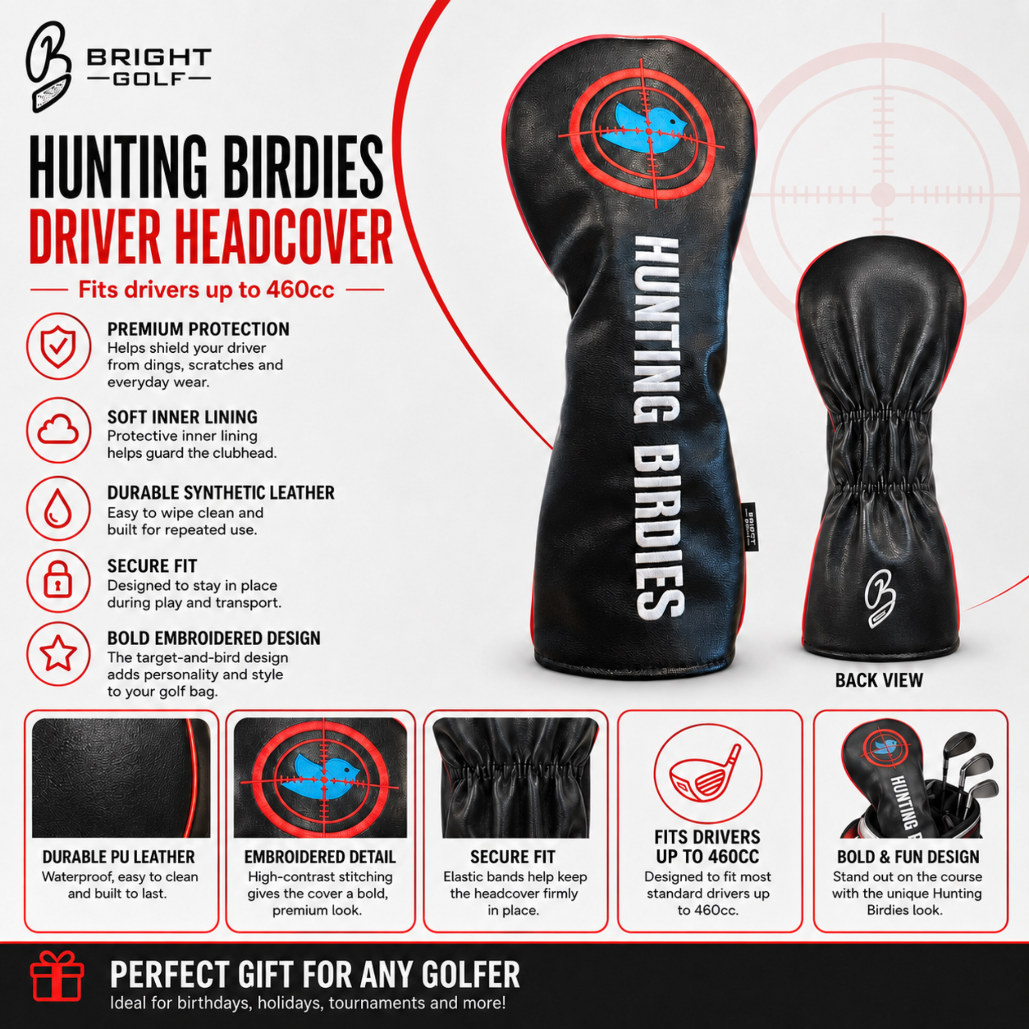 Hunting Birdies Driver Golf Club Headcover Infographic