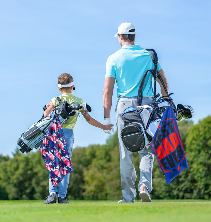 Best Dad Ever Golf Towel Red and Blue