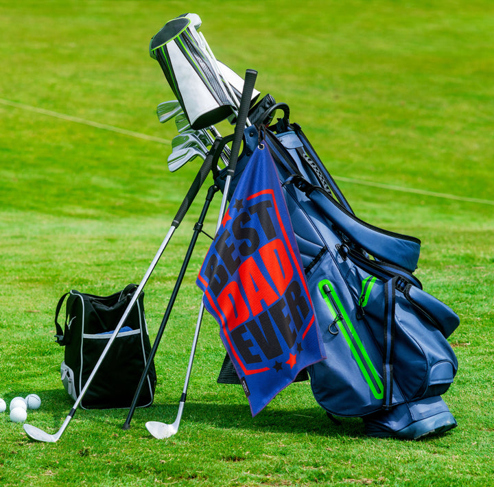 Best Dad Ever Golf Towel Red and Blue