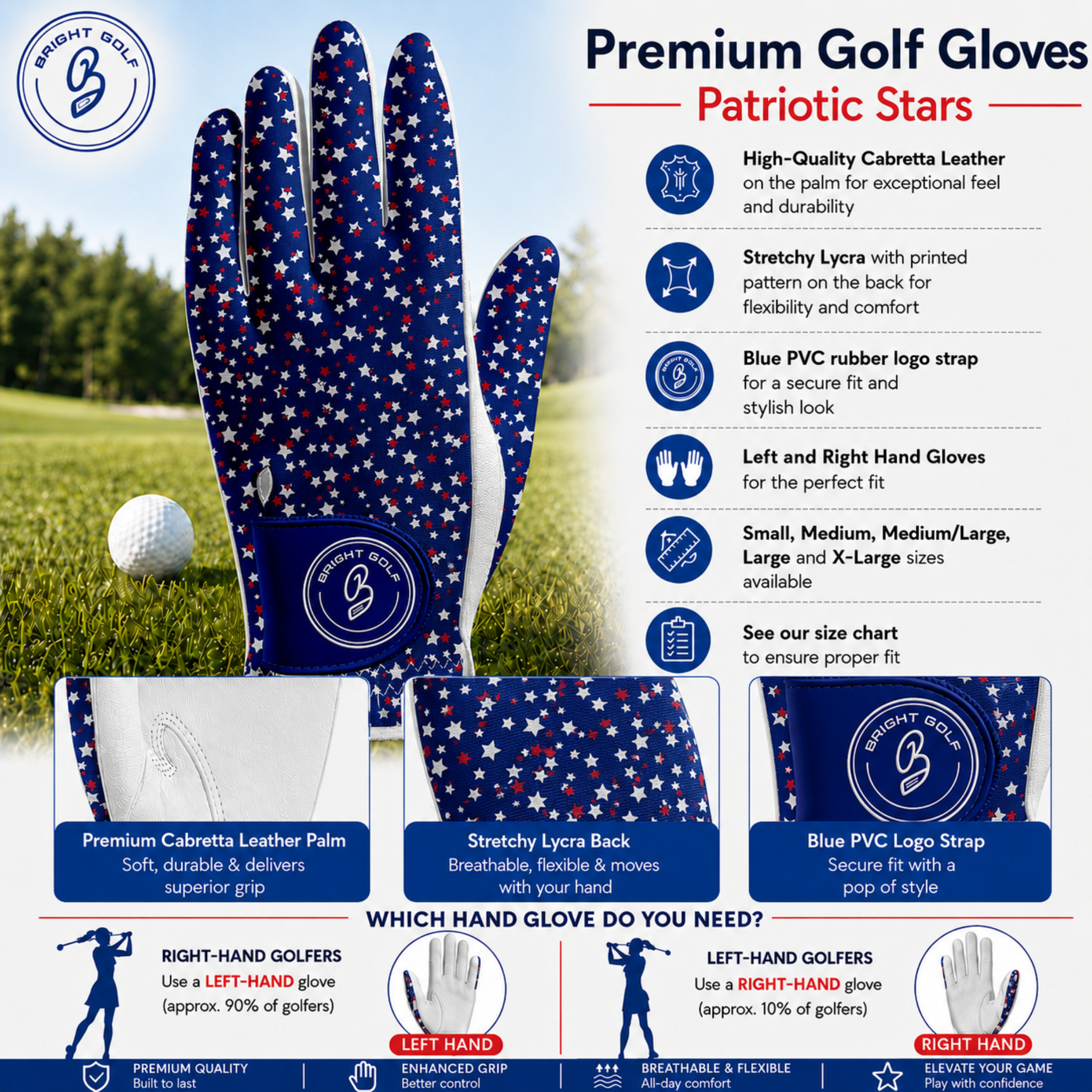 Women's Golf Glove Patriotic Stars