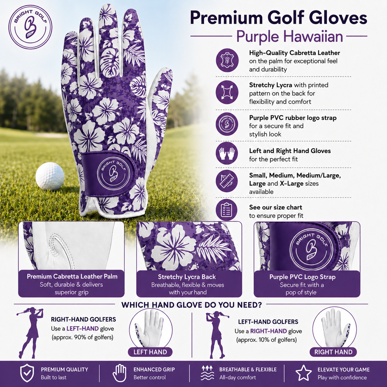 Women's Golf Glove Hawaiian Purple
