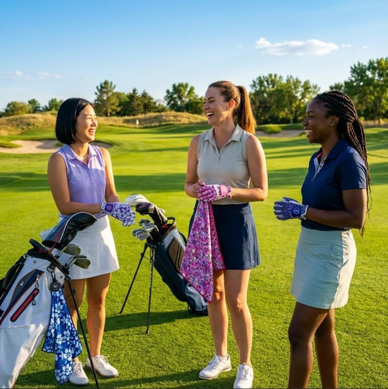 Women golfers wearing Bright Golf gloves on the golf course