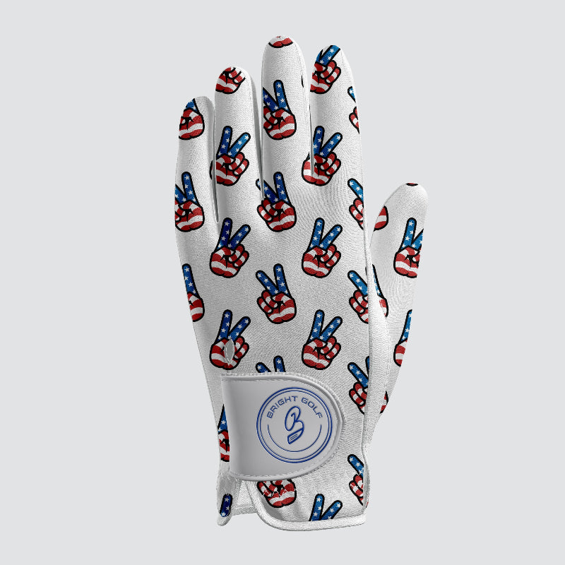 Bright Golf women's Patriotic Peace golf glove with red, white and blue peace-sign pattern