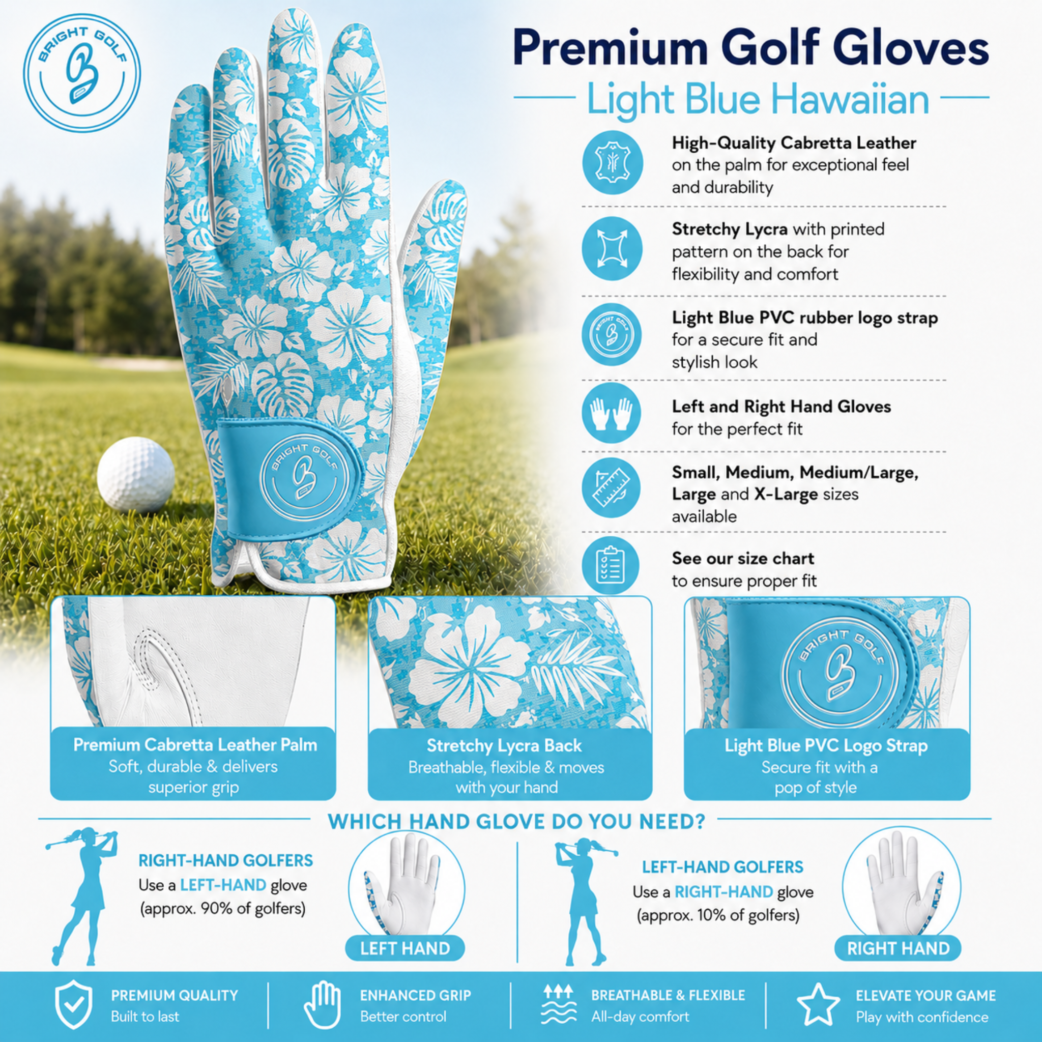 Women's Golf Glove Hawaiian Light Blue